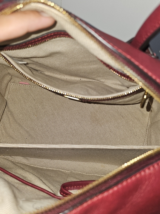 MCM Burgundy Leather Satchel with Gold Hardware